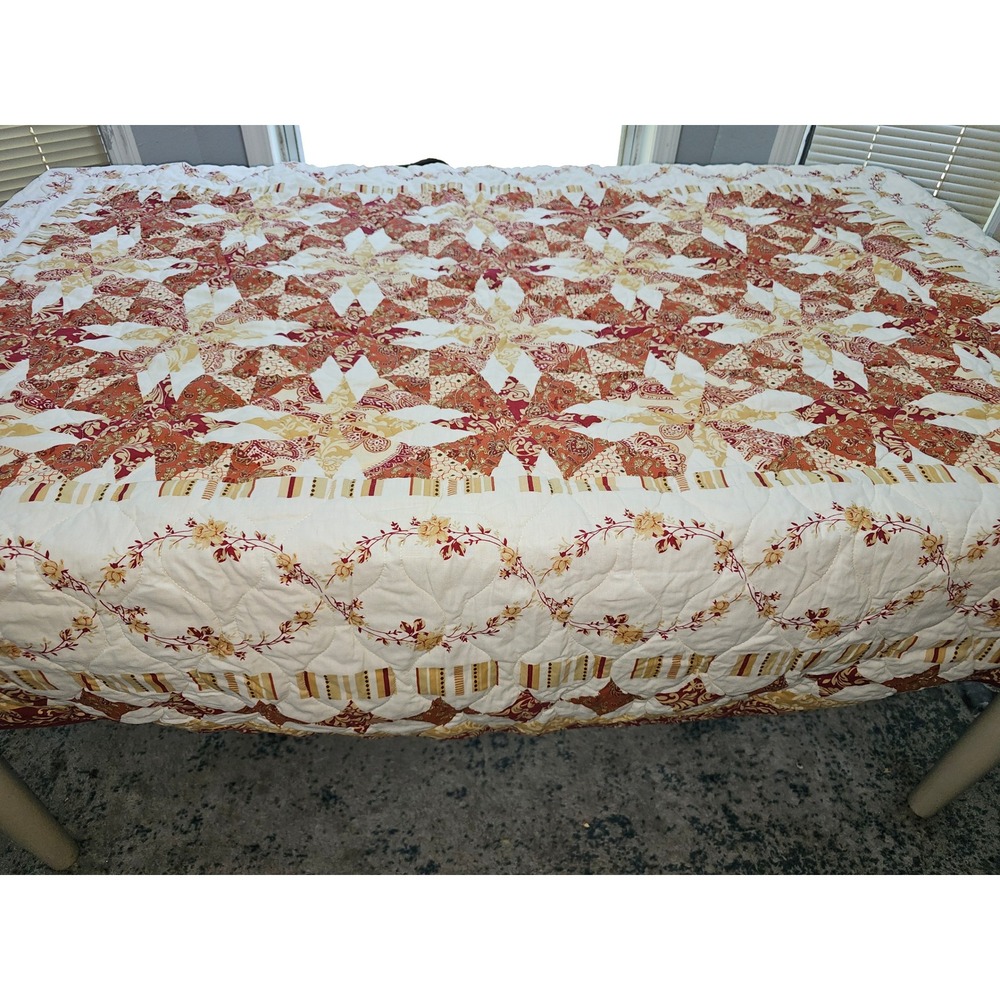 Better Homes and Gardens Eight Pointed Star Quilt Burgundy Gold 63x86 Floral